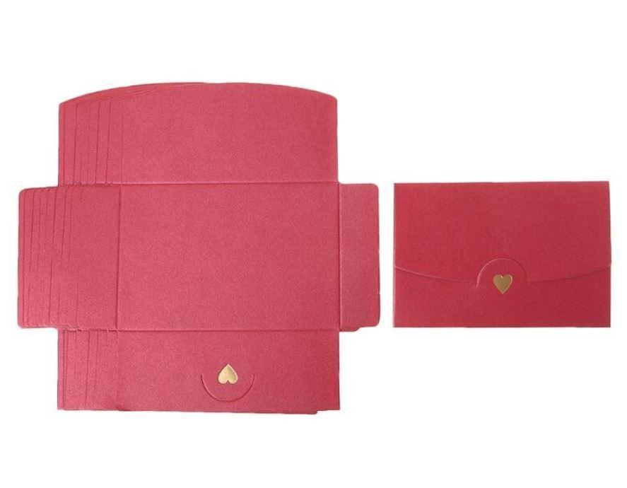 Envelopes - Small Greeting Card Envelopes with Embossed Golden Heart and Pearlescent Finish - Red wine