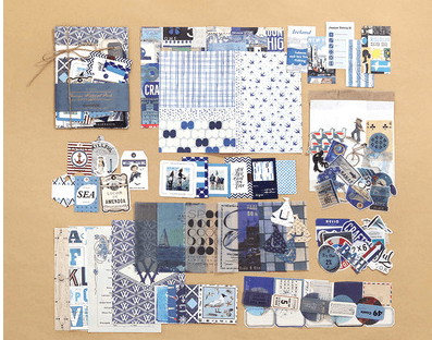 Scrapbooking Paper - Retro Scrapbooking Paper Set - Blue