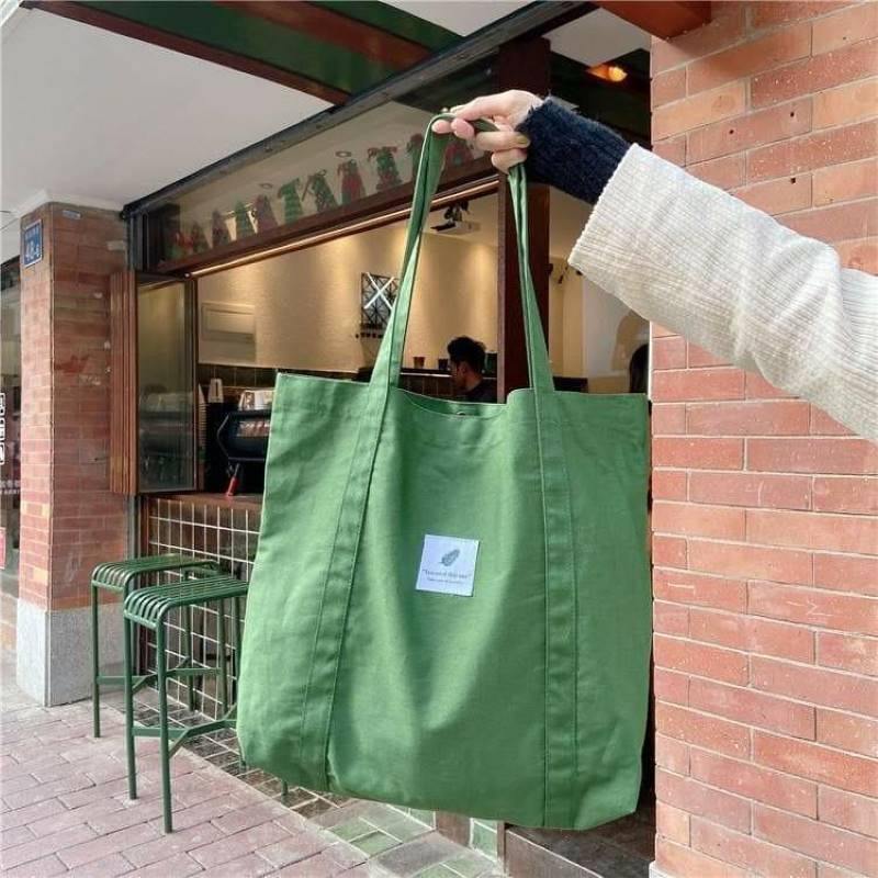 Tote Bags - Minimalist Canvas Tote Bag - Green