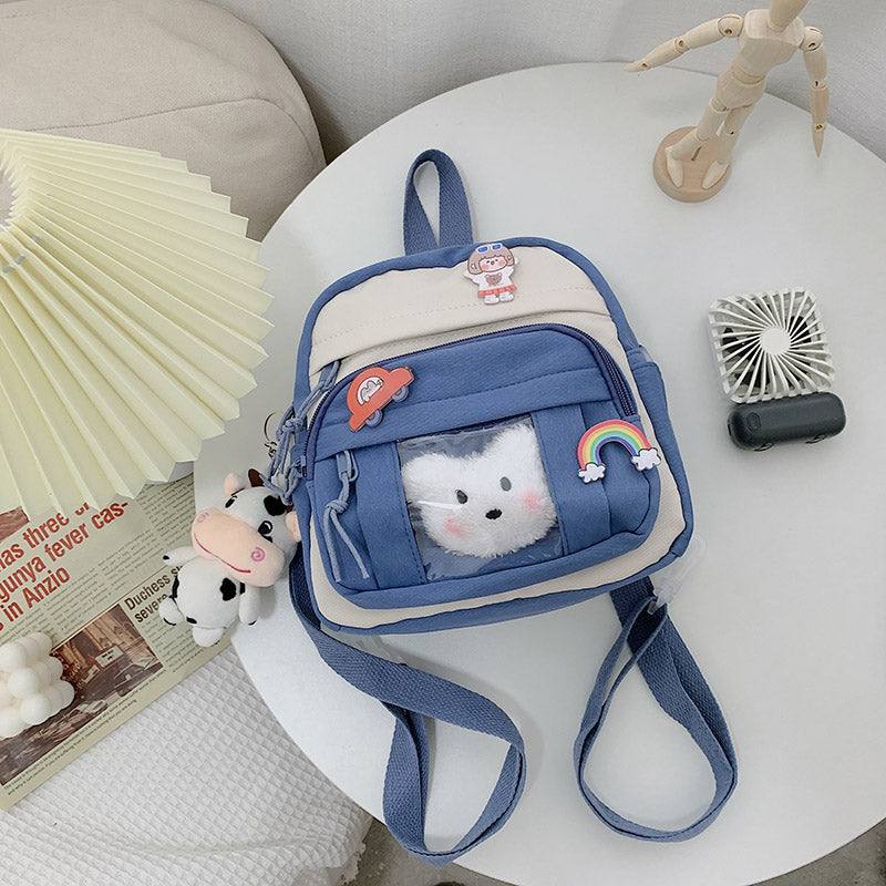 Backpacks - Small Kawaii Backpack - Cat Plush - Blue / Pendant