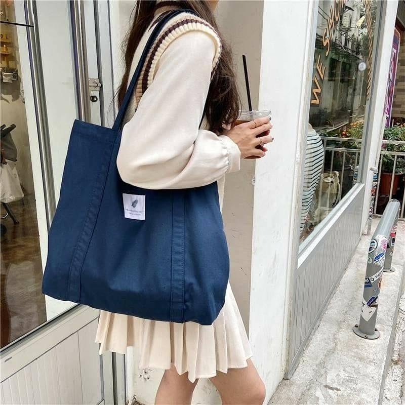 Tote Bags - Minimalist Canvas Tote Bag - Navy Blue