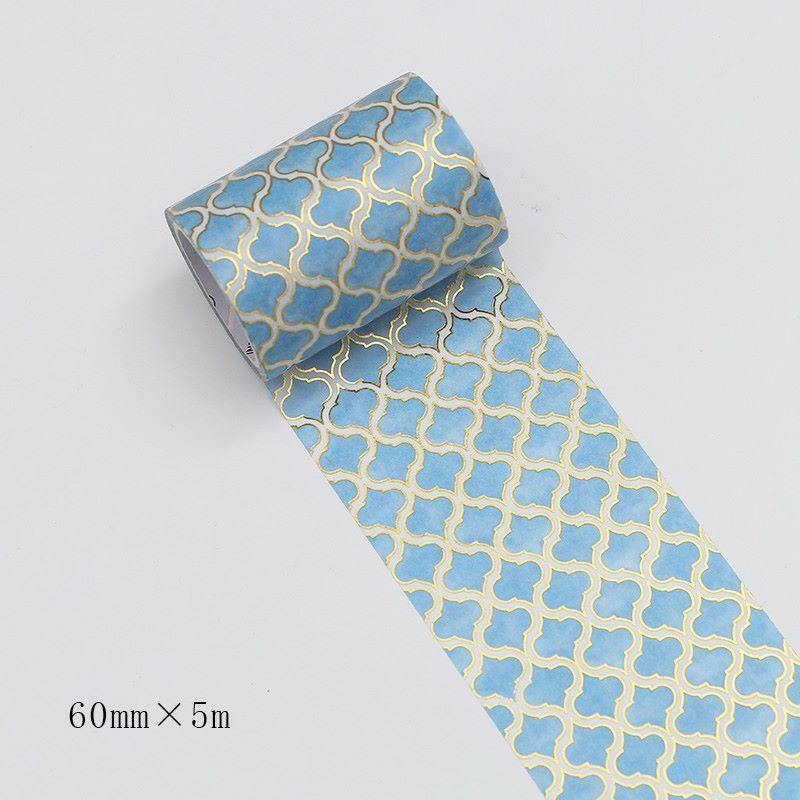 Decorative Tape - Washi Tape - Golden Patterns - Blue / 6cm