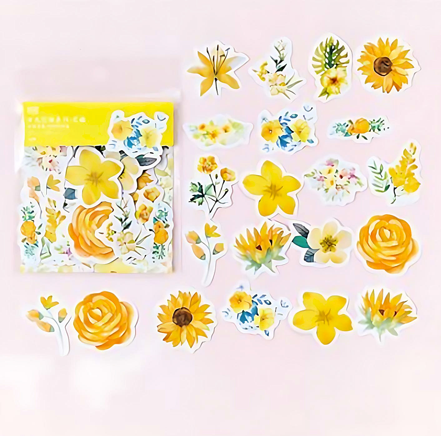 a set of bright flower stickers in yellow color