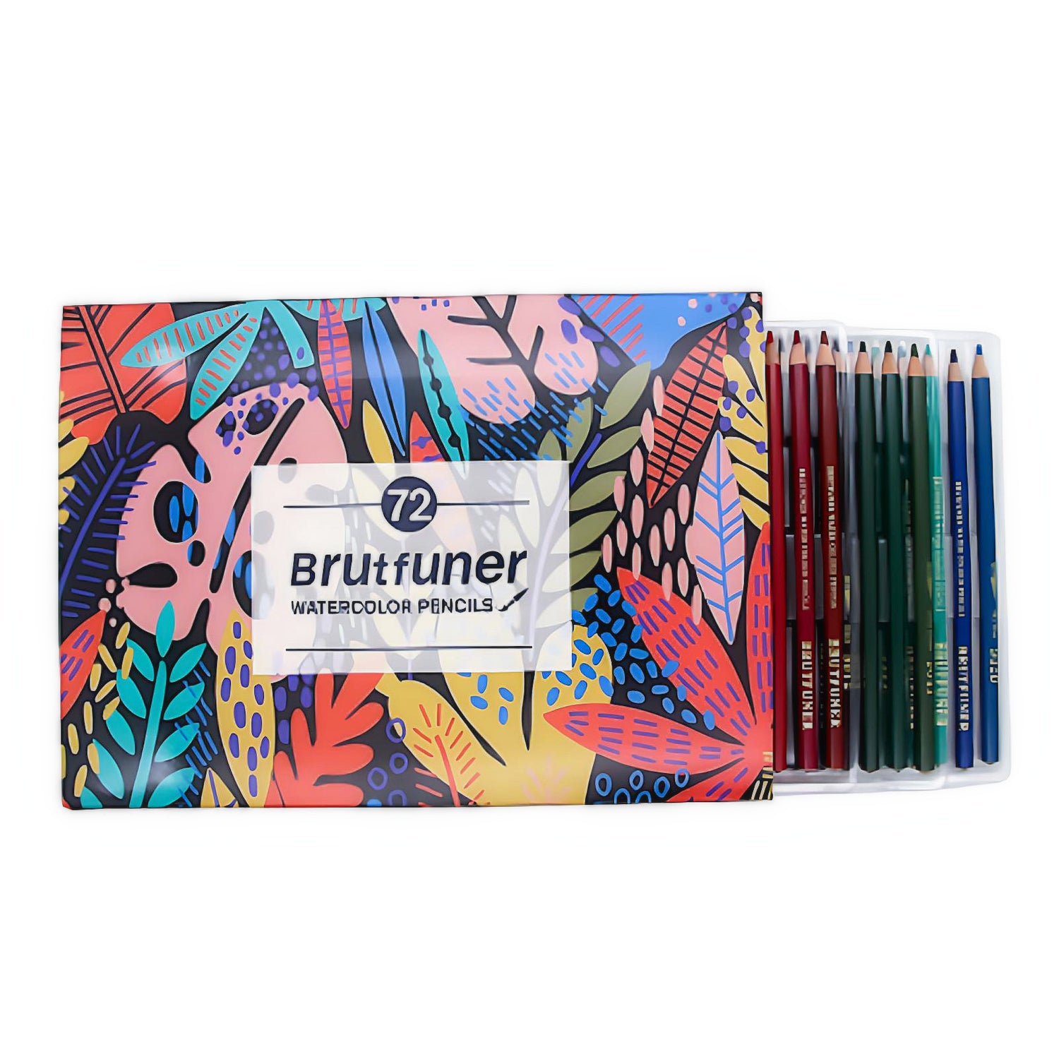 a 72 set of Brutfuner watercolor pencils on a white background