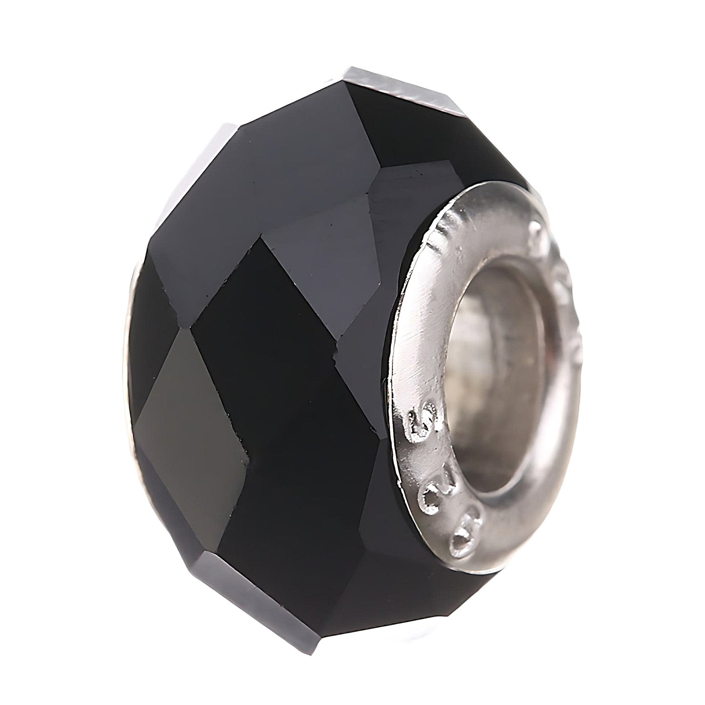 a faceted glass bead in black color