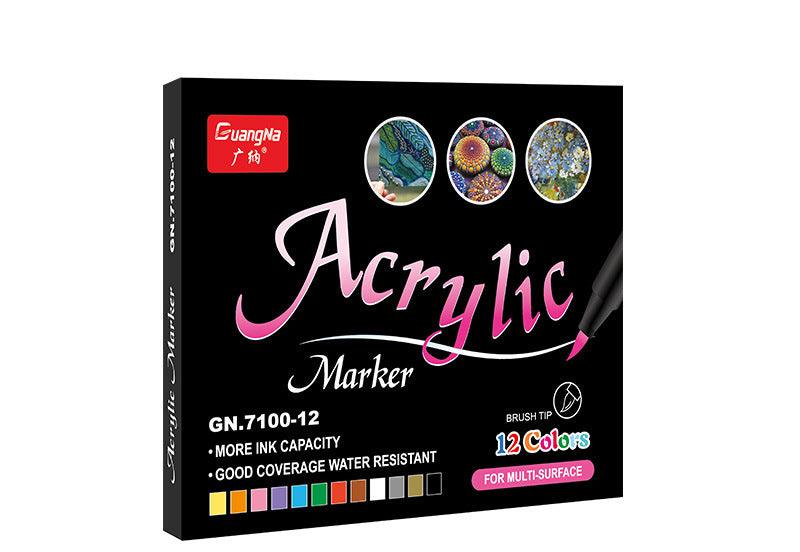 a set of 12 acrylic paint markers in a box