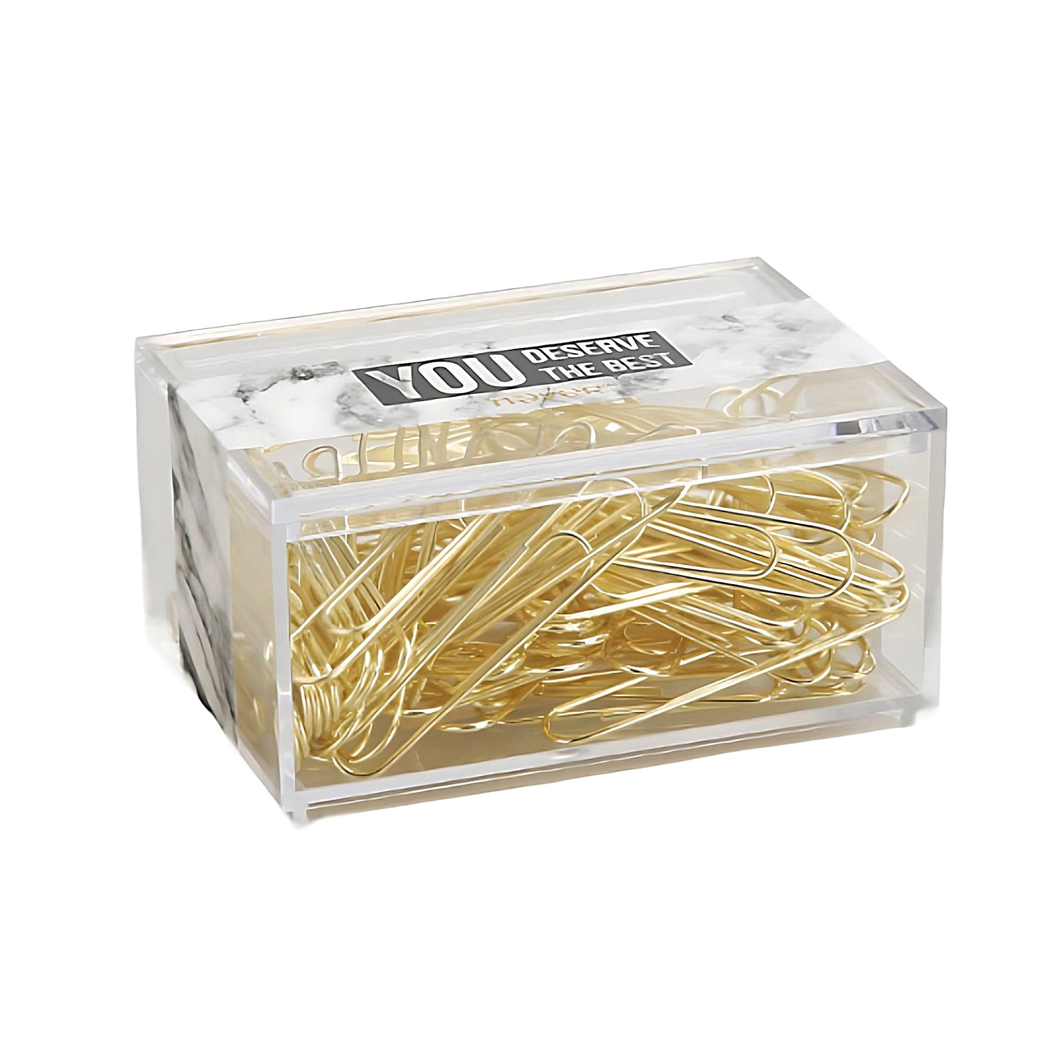 a box full of gold paper clips