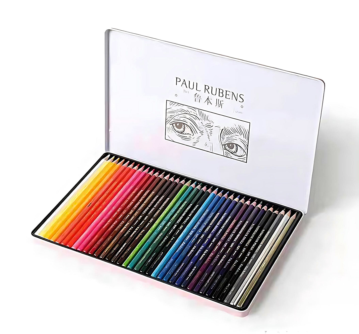 a set of 36 Paul Rubens watercolor pencils in a pink tin box
