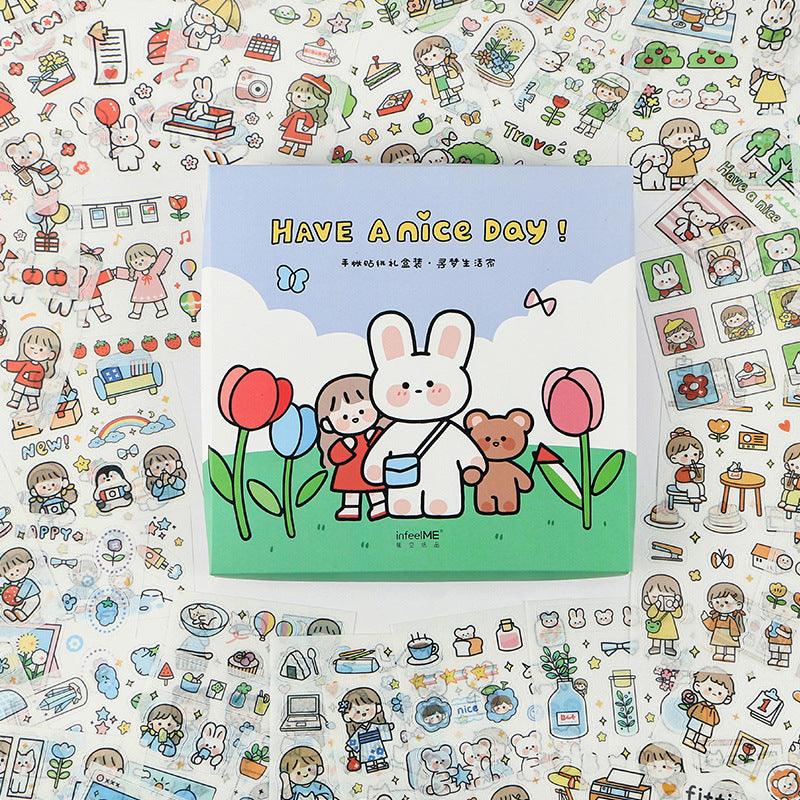 Sticker Sheets - Cute Character Sticker Sheets - Have a Nice Day - Bunny and Bear (100 Stickers)